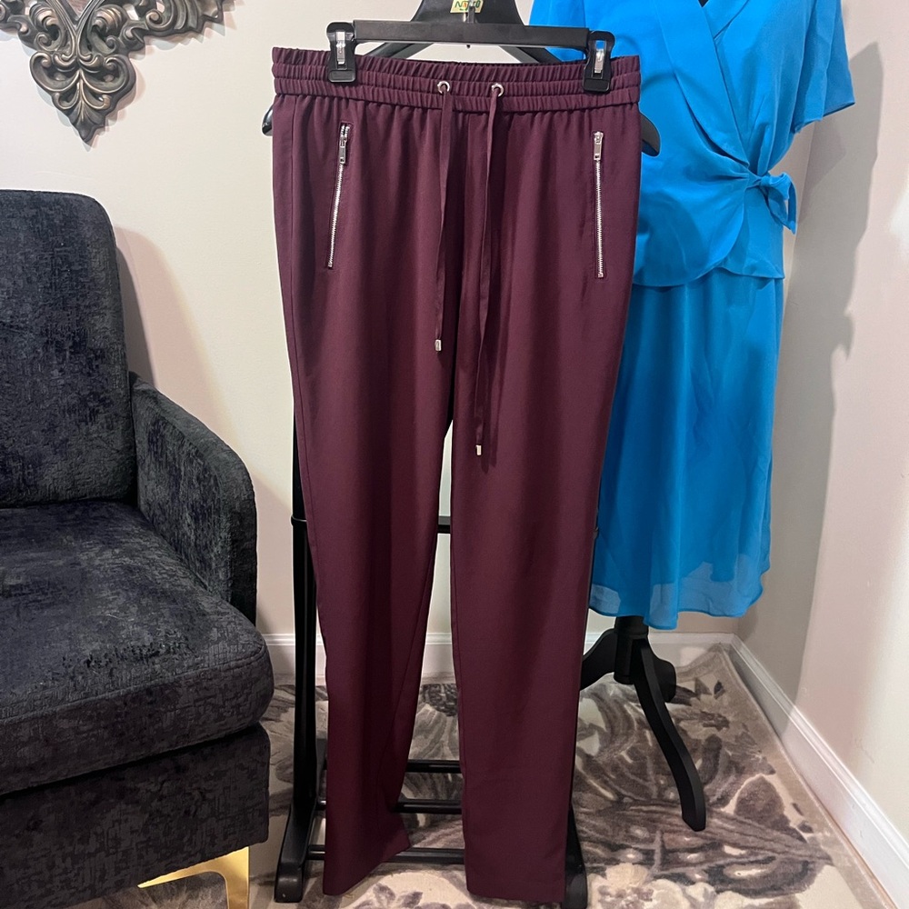 DKNY Burgundy Ankle Pants with Silver Zipper